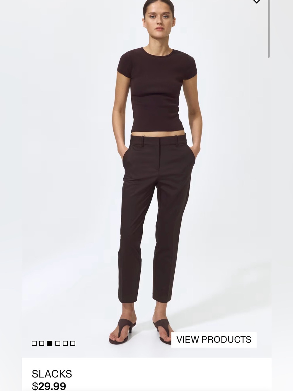 H & M New w Tags WomensBrown Slim Fit Dress Pants Tapered Sz 2 Pockets Zip